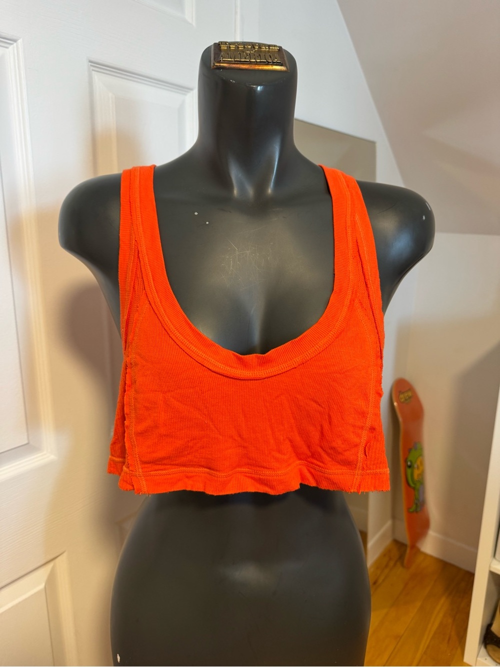 Women’s Orange Ribbed Cropped Tank Top